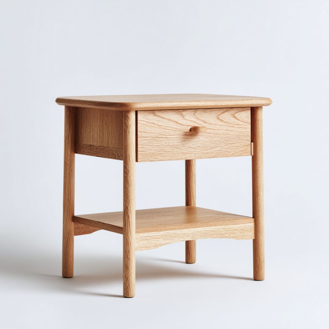 Comodino in Legno Massello di Quercia con Cassetto Singolo e Ripiano Inferiore