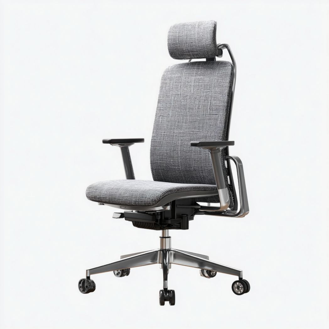 Sedia da Ufficio in Tessuto Grigio con Struttura in Alluminio e Poggiatesta