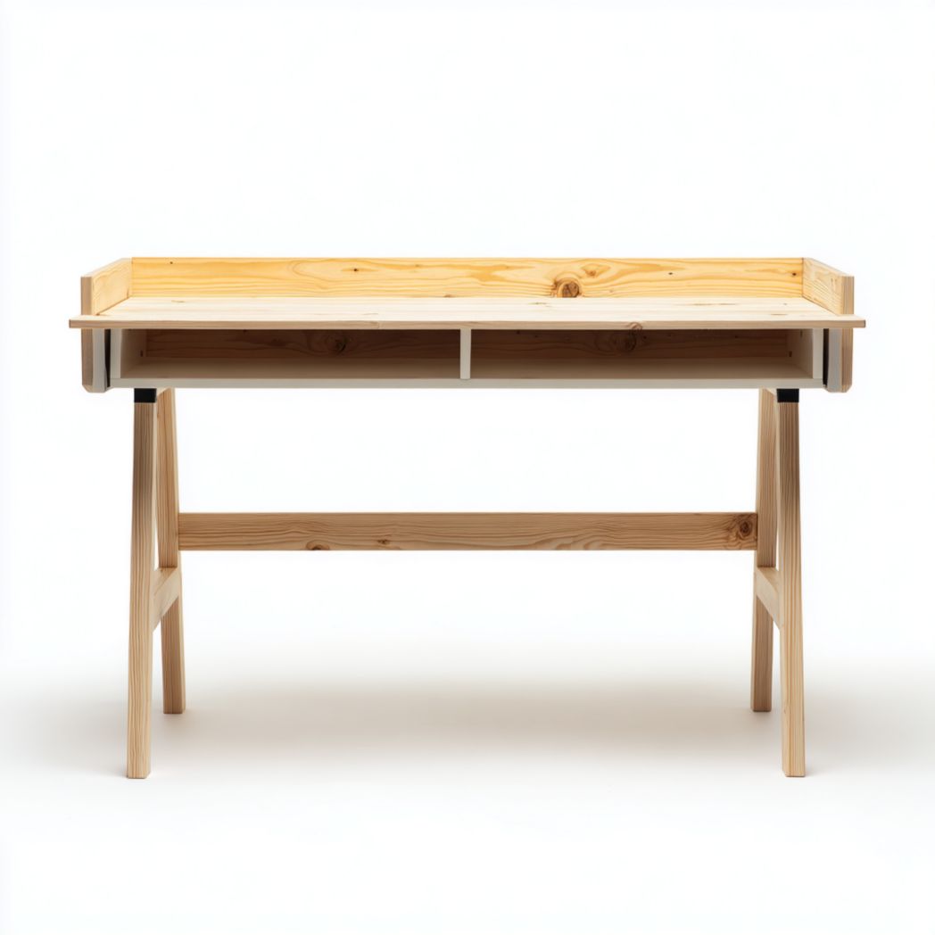 Scrivania da ufficio con piano in legno chiaro e cassetto singolo