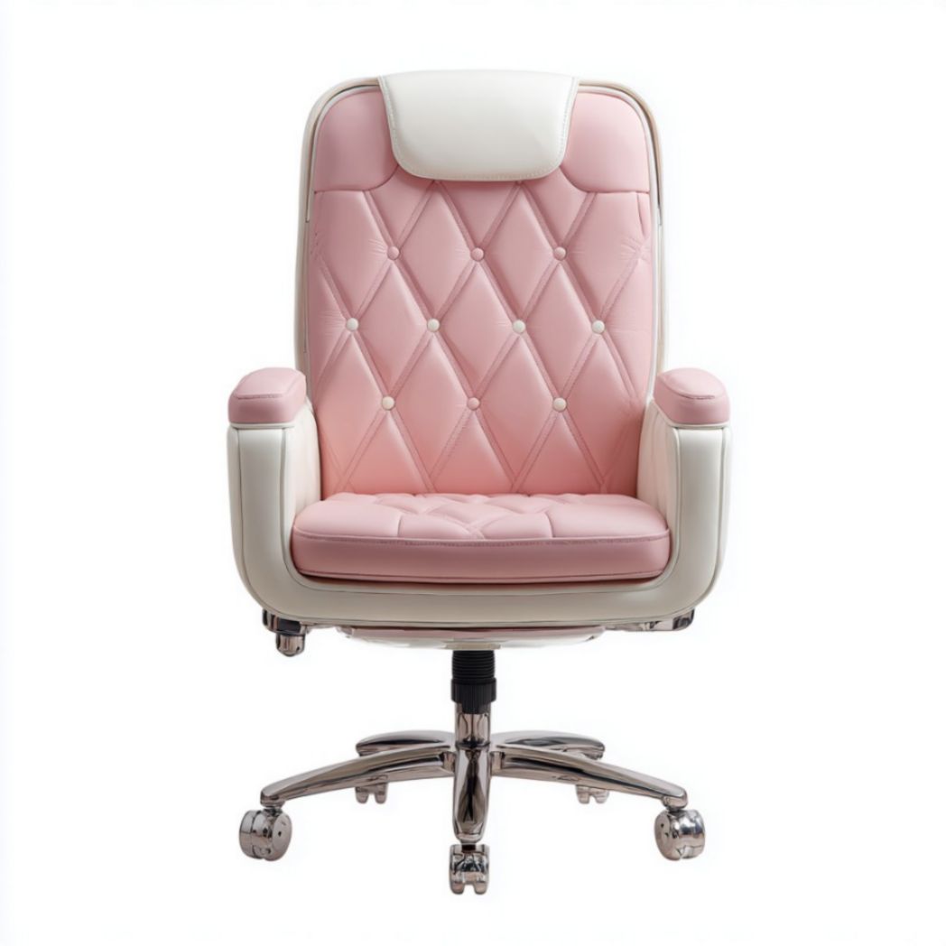 Sedia da ufficio imbottita rosa con base cromata