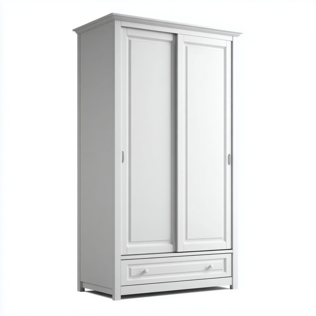 Armadio a due ante scorrevoli in acciaio legato con cassetto bianco 100x50x200 cm